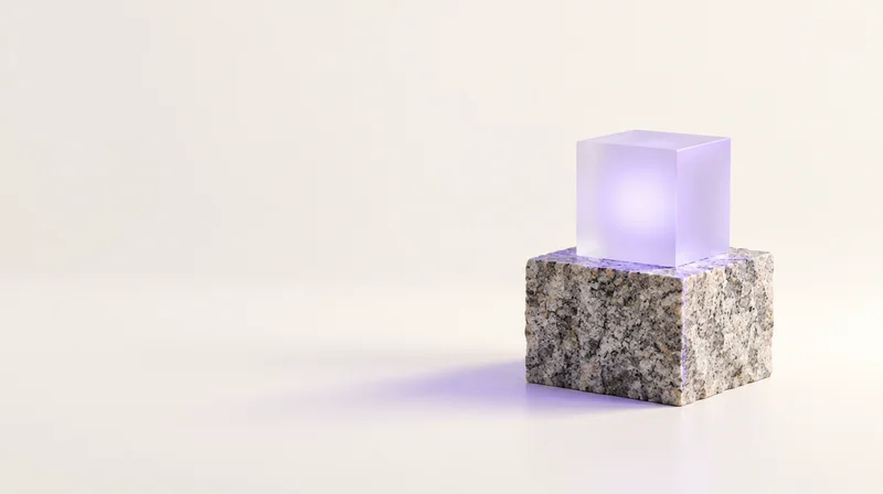 A glowing glass cube resting on a block of Alpine granite
